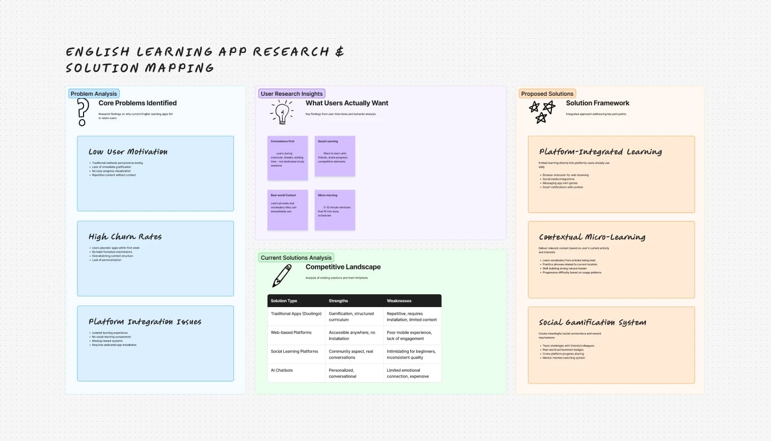 Problem - English learning app research and solution mapping