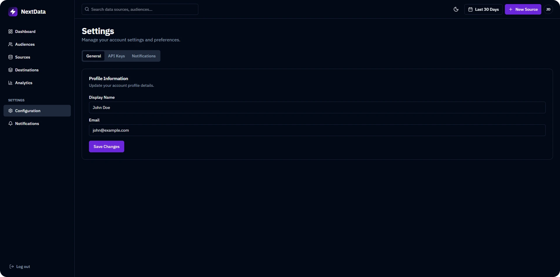 NextData Platform Interface 1
